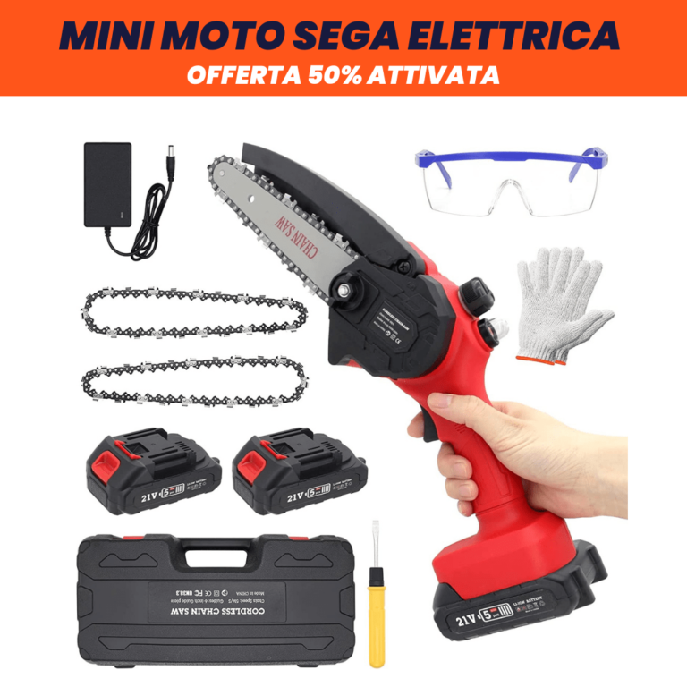 MOTOSEGA TURBOCUT -  POTENTE E LEGGERA - SOLO PER OGGI VALIGETTA, DOPPIA BATTERIA IN OMAGGIO - 50% DI SCONTO
